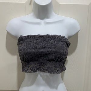 SO Gray Lace Sequins Bralette L